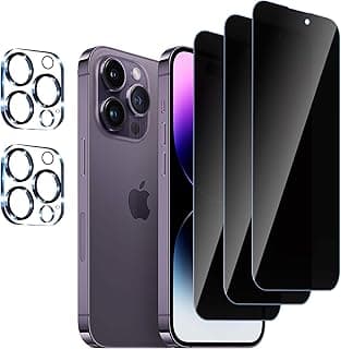 [5-Pack], Privacy Full Coverage Screen Protector for iPhone 14 Pro Max,Camera Lens Protector,9H Anti-Spy Tempered Glass Film, Fingerprint & Oil-Proof, Case-Friendly