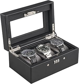 ProCase ProCase 3 Slot Watch Box with Combination Lock for Men, Watch Organizer Display Storage Case with Glass Lid -Black