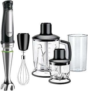 Braun Multi Quick 7 Hand Blender, 1000W, 1.5L Food Processor, 0.600L Beaker, Whisk, Stainless Steel, ACTIVEBlade Technology, Splash Control, MQ7045X, Black