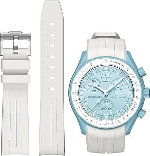 BONACE Strap for Omega x Swatch MoonSwatch/Rolex Watch/SEIKO Watch, 20mm Soft Rubber Omega X Swatch Moonswatch Moonswatch Speedmaster Replacement Band Curved Moonswatch Swatch Strap Without Gaps for