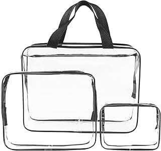 SKY-TOUCH SKY-TOUCH 3-Piece Clear Cosmetic Bag Set, Portable Zippered Toiletry Bags with Carry Handle, Waterproof Travel and Bathroom Storage Pouches, Black