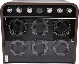 Watch Winder 10dB Quiet LED Light Automatic for 6 Watches Fiber Density Board Elegant Display