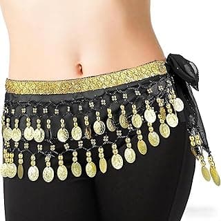 GoodTool 2-Layer Belly Dance Hip Scarf with Gold Coins, Adjustable Belly Dance Hip Skirt Wrap Belt for Dance Practice, Performance & Celebration
