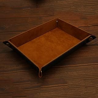 Leather Valet Tray with Velvet Interior, Catchall Organiser for Jewelry, Watches, Keys, Phones, Brown,Foldable EDC Tray for Nightstand, Desk, Entryway,8.3x 6.3 x 1.6inch