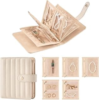 Lolalet Lolalet Travel Jewelry Organizer Case, Portable Jewlery Storage Book Portfolio Binder with Zipper Velvet Pouch for Women -Beige, Small