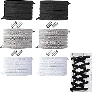 ALMEKAQUZ 6 Pairs Untied Elastic Shoelaces, Casual Athletic Lace Buckles, One Size Fits All, No-Tie Metal Fixed Buckles for Adults and Children