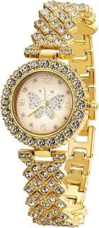 Joyzzz Diamonds Watch, 29mm Butterfly Dial 18K Gold Plated Japanese Quartz, Iced Out Luxury Wristwatch with Cuban Link Chain for Girls and Teens, Elegant Jewelry Gift for Birthday Party