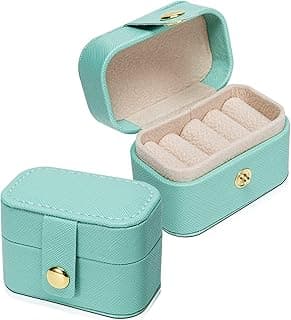 PU Leather Mini Portable 4 slot jewelry ring box,Small Jewelry Organizer Boxes for Women Girls,Travel Jewelry Box for Earrings, Ring(blue)