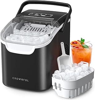 CROWNFUL Ice Maker Countertop, Mini Portable Ice Machine, 8 Bullet Ice in 6 Mins, 12KG/Day, 2 Ice Sizes, Self-Cleaning, Energy Saving, Compact for Small Space, Kitchen, Office, RV, Party