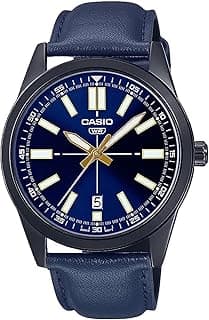 Casio Men'sAnalog Black Dial Stainless Steel Black ion Plated Band
