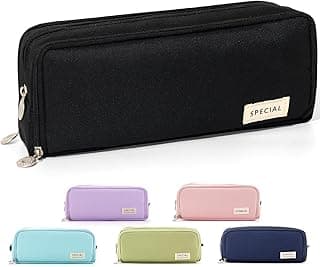 CICIMELON Large Capacity Pencil Case 3 Compartment Pouch Pen Bag for School Teen Girl Boy Men Women, Black, Lightweight,travel