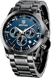 BENYAR BY BENYAR Men's Chronograph Watch 30 m Waterproof Luminous Classic Fashion Watches Large Dial Date Analogue Quartz Watch Elegant Gift for Men