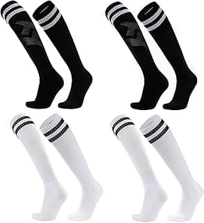 GoodTool 4 Pairs Soccer Socks, Long Knee-High Football Socks with Non-Slip Grip & Thickened Sole for Boys and Girls, Breathable Sports Performance Socks