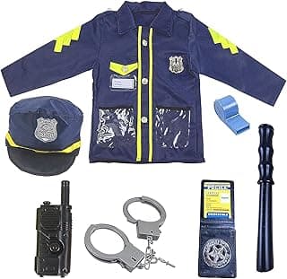 DMG TECH DMG Police Costume for Kids, 9 Piece Policeman Pretend Play Set Includes Shirt, Hat, Whistle, Walkie Talkie and other Cop Set made of plastic for Dress Up Party, Police Officer Costume