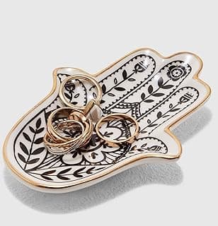 KASTWAVE KASTWAVE Jewelry Dish Trinket Dish Ring Dish Ceramic Hamsa Evil Eye Hand of Fatima Holder Key Trinket Plate Bowl Small Boho Home Decorative Cute Decor Jewelry Tray Dish Gift Mom Brithday