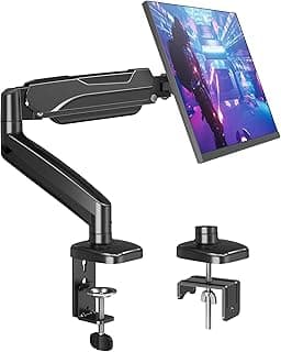 MOUNTUP Single Monitor Desk Mount, Adjustable Gas Spring Monitor Arm Support Max 32 Inch, 4.4-17.6lbs Screen, Computer Monitors Stand Holder with Clamp/Grommet Mounting Base, VESA Mount Bracket, Black