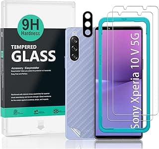 IBYWIND -Screen Protector for Sony Xperia 10V 5G(6.1 Inch),with 2 Pcs Tempered Glass,1 Pcs Camera Lens Protector,1 Pcs Carbon Fiber Film on the Back[Fingerprint Reader,No Bubbles]