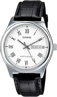 Casio Men's Silver Dial Leather Analog Watch