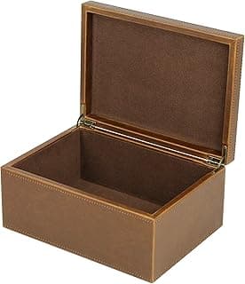 HofferRuffer HofferRuffer Faux Leather Decorative Box, Large Wooden Structure Keepsake Box Accessory Organizer Jewelry Organizer with Hinged Lid, Storage Container for Home or Office (Brown)