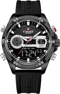 Naviforce Men's Watches Military Digital Analog Quartz Watch with Alarm for Men Dual Time Alarm Chronograph Waterproof Military Watches (Black)