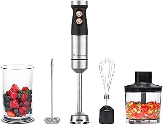 Nutricook 1200W DC motor Hand Blender With 700ml beaker,500ml Chopping Bowl, Stainless Steel Blades, Wisk with 20 variable speed 4in1 Blend,chop,whisk,froth, HB100ME, 2 yrs warranty