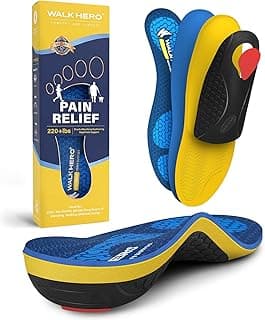 WALK·HERO COMFORT AND SUPPORT WalkHero Heavy Duty Orthotics Inserts - 220+ lbs Plantar Fasciitis High Arch Support Insoles - Flat Feet Orthopedic Inserts for Standing All Day (Mens 14-14.5, Glacial Blue)
