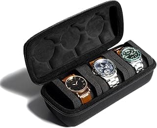 AUKURA AUKURA 3 Slot Hard Watch Travel Case, Watch Roll Case Storage and Organizer for Men and Women, with anti-move watch pillow (Black fabric 3Slots)