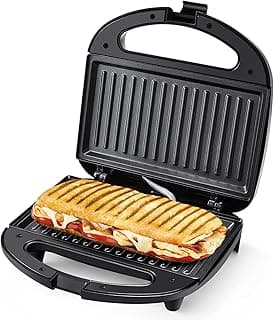 Refura 2 slice non-stick sandwich grill 750w re-910 sandwich maker/panini presses with handle locking system, indicator light, overheat protection | appliances, black