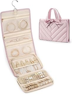 KASTWAVE Travel Jewelry Organizer Case with Hanging Roll Design, Zippered Compartments for Rings, Necklaces, Earrings & Bracelets, Compact & Lightweight Travel Accessories, Ideal Gift for Women, Pink