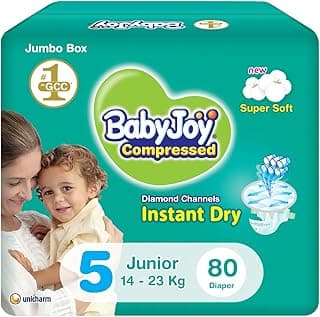 BabyJoy Compressed Diamond Pad, Size 5, Junior, 14-23 kg, Jumbo Box, 80 Diapers