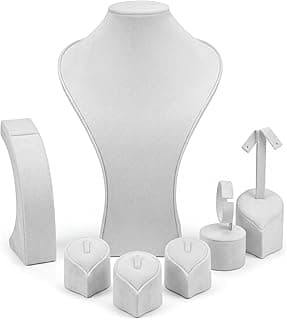 Jewelry Display Set - Velvet Jewelry Display Stand Set - Necklace Bracelet Ring Bangle Earring Display Holder - Jewelry Showcase Stand for Shop Counter and Home Organizer - (Off White)