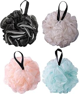 SKY-TOUCH 4PCS Bath Sponge : Exfoliator Pouf Body Wash Bath Loofah Back Scrubber Soft Mesh Balls Shower Sponge for Women & Men Bath Accessories Cleaning Tool (4PCS 50g)