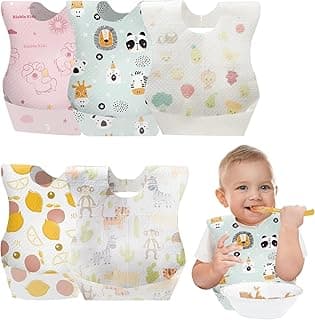DMG TECH 50 PCS Disposable Bibs, Baby Bibs for Girls and Boys, Travel Bibs with Individual Package, Large Pocket, Waterproof and Adjustable, Leak-proof Liner, Suitable for Toddlers Feeding Use
