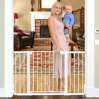Auto Close Safety Baby Gate, Extra Wide Child Gate, The Maximum Suitable For 143 cm, Including 10 cm, 20 cm, 30 cm Extension Rack, Easy Walk Thru Durability Dog Gate for Stairs, Doorways