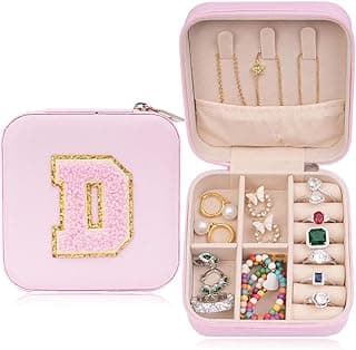 Jewelry Travel Case Small Organizer Stocking Box Teenage Jewelry Accessories Personalized Gifts Holiday Christmas Gift for Women Pink, Letter D