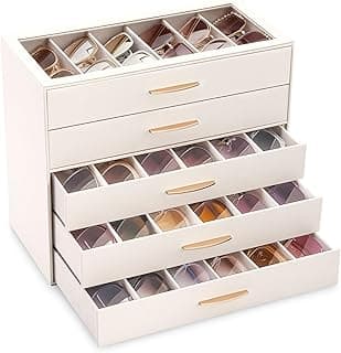 Lolalet Sunglasses Organizer, Glass Display Box with Transparent Lid