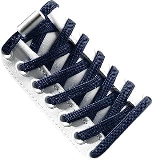 ASKIND Elastic No Tie Shoelaces, 1 Pair Semicircle Shoe Laces Quick Lazy Metal Lock Laces Shoe Strings, System With Elastic Shoe Laces, One Size Fits All Kids & Adult (Navy blue)