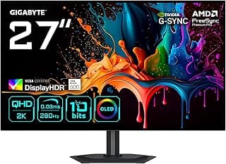 GIGABYTE MO27Q28G Gaming Monitor OLED 27 inch QHD - 2560 x 1440, 280Hz, 0.03ms, 335CD/m2, Display HDR True Black 500, HDMI 2.1, DisplayPort 1.4