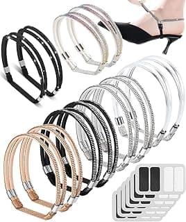 KWSLIN 6 Pairs Shiny Elastic High Heels Straps, Rhinestone Anti-Loose Detachable Shoe Straps for Holding Loose Pumps, Silver