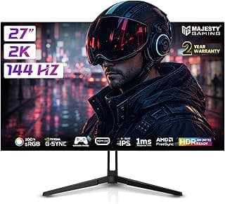 Majesty 27" 2K QHD Gaming Monitor | FAST IPS | 144Hz | 1ms | HDR400 Ready | 100% sRGB | 10-Bit | G-SYNC & FreeSync | HDMI & DisplayPort | VESA | Built-in Speakers | RGB Lighting | Flexible Stand