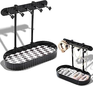 YelaJoy YelaJoy Jewelry Organizer Stand with 5 Anti-Slip Hooks & Waterproof Tray, Compact 7.9"x3.9"x7.5" Holder for Necklaces/Bracelets/Earrings, Space-Saving Multi-Functional Display Stand (Black)
