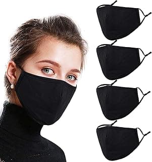 Alldriey Reusable Face Mask with Adjustable Ear Loops, Washable Breathable Layer Mask Cover, Soft Fabric Cute Black Fashion Designer Madks for Women Men Adult Gift