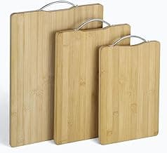SKY-TOUCH Bamboo Wood Cutting Boards Set of 3, Small, Medium, Large,Set,Serving Board with Easy-Grip Handle,Non-Slip Wooden Double-Side Using for Meat, Cheese, Fruits & Bread