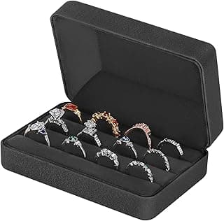 Tazweeq Tazweeq Ring Storage Box for Multiple Rings, Travel Jewelry Ring Stud Earrings Holder Case, 3 Slot Portable Display Organiser (Black)