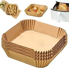 SKY-TOUCH 100 PCS Air Fryer Disposable Paper Liner, Baking Paper for Air Fryer Oil-proof, Water-proof, Food Grade Parchment, Square Baking Paper for Air Fryer, 16cm/6.3inch