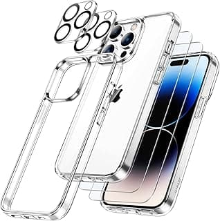 JETech [3 in 1] Case for iPhone 14 Pro 6.1-Inch, with 2-Pack Screen Protector and 2-Pack Camera Lens Protector, Full Coverage Tempered Glass Film, Shockproof Bumper Phone Cover (Clear)