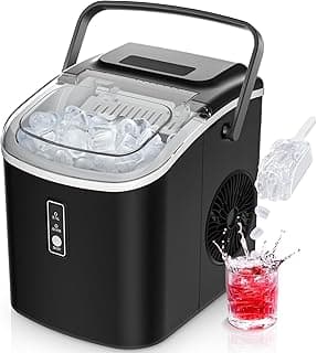 EUHOMY Ice Maker Countertop 9 Cubes in 6 Mins 12Kg/Day Auto-Cleaning Portable Ice Machine with Ice Scoop & Basket & Handle & Clear View for Home/Kitchen/Party/Office (Black)