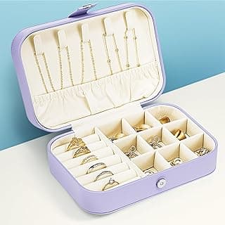 Travel Jewelry Box, Small Jewelry Organizer Boxes for Women Girls, PU Leather Mini Portable Jewerly Storage Display Holder for Earrings, Ring, Necklaces, Bracelets