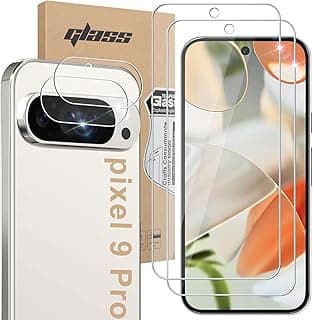 [2+2 Pack] Screen Protector for Google Pixel 9 Pro, 2pcs Tempered Glass Screen Protector & 2pcs Camera Lens Protector, Support Fingerprint Unlock, HD Screen, Anti-Scratch