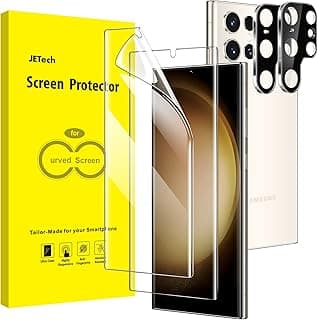 JETech Screen Protector for Samsung Galaxy S23 Ultra 5G 6.8-Inch with Camera Lens Protector, Flexible TPU Film, Fingerprint ID Compatible, Easy Installation, HD Clear, 2-Pack Each